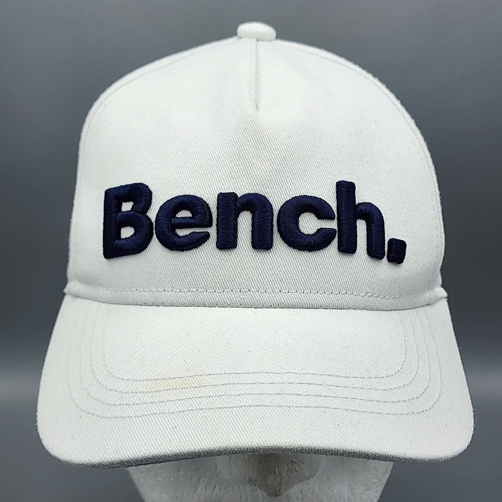 Bench. Brand Mens Small‎ White Michell Logo Cap Adjustable SnapBack Spellout